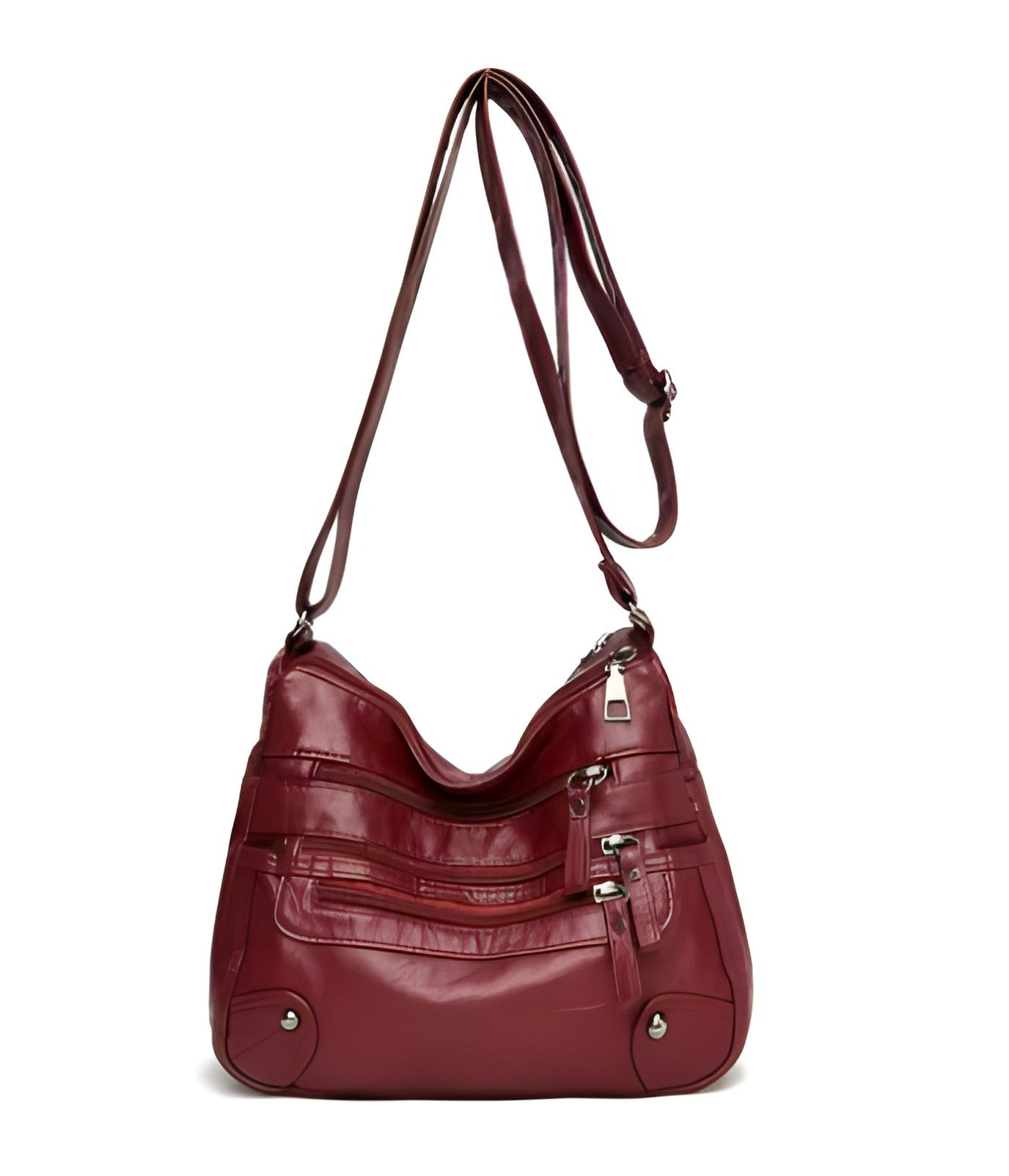 Multi Zipper Pocket Crossbody Bag | Vegan Leather with Adjustable Strap