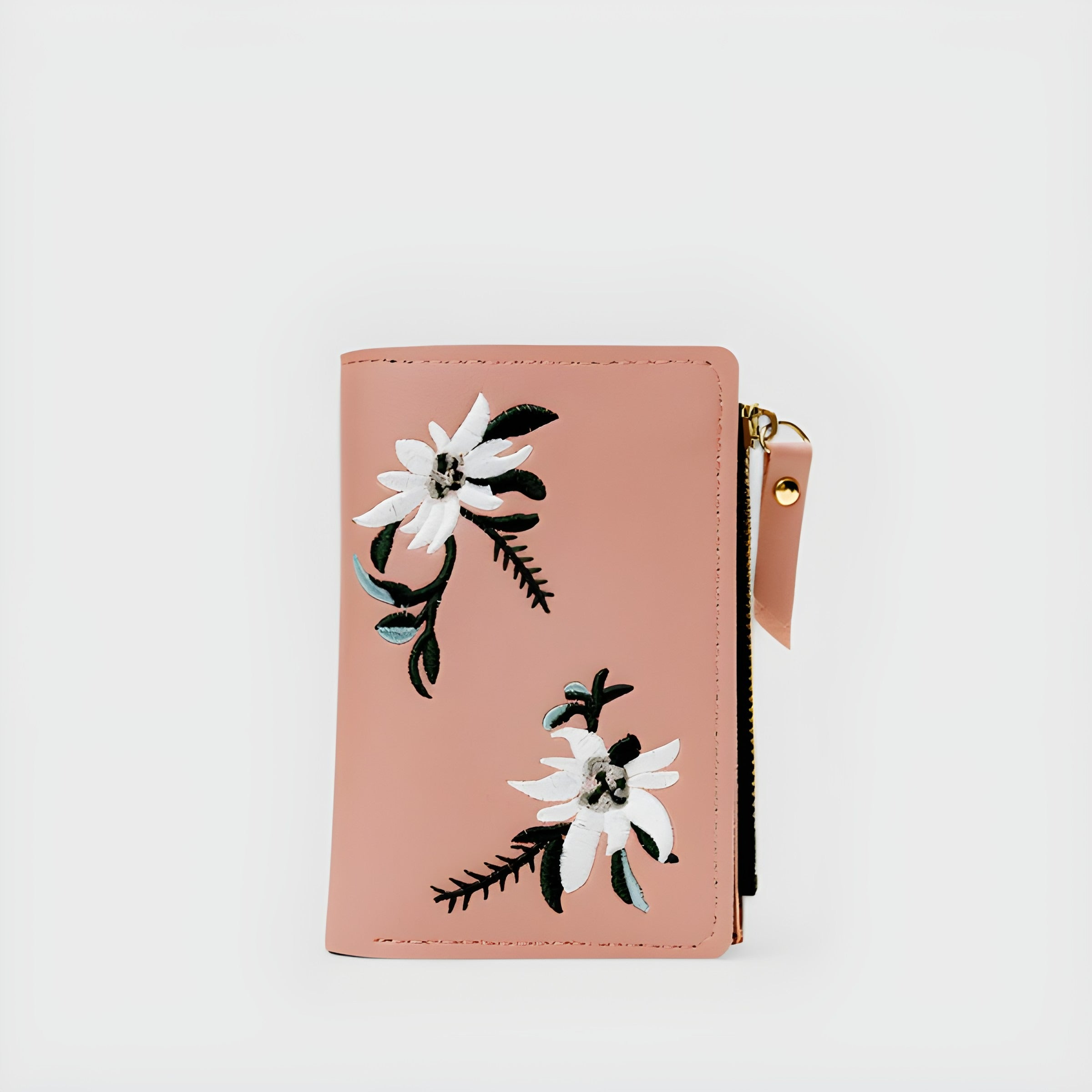 Orchid Embroidered Wallet | Snap Button and Zipper Closure