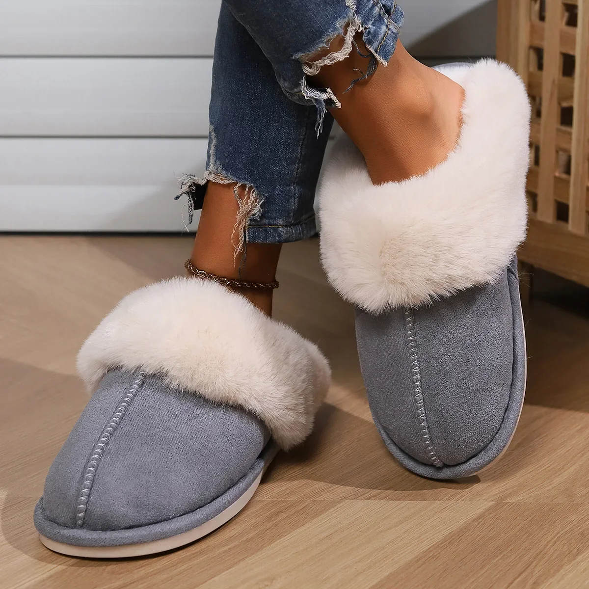 Plush Indoor Slip-On Slippers for Women