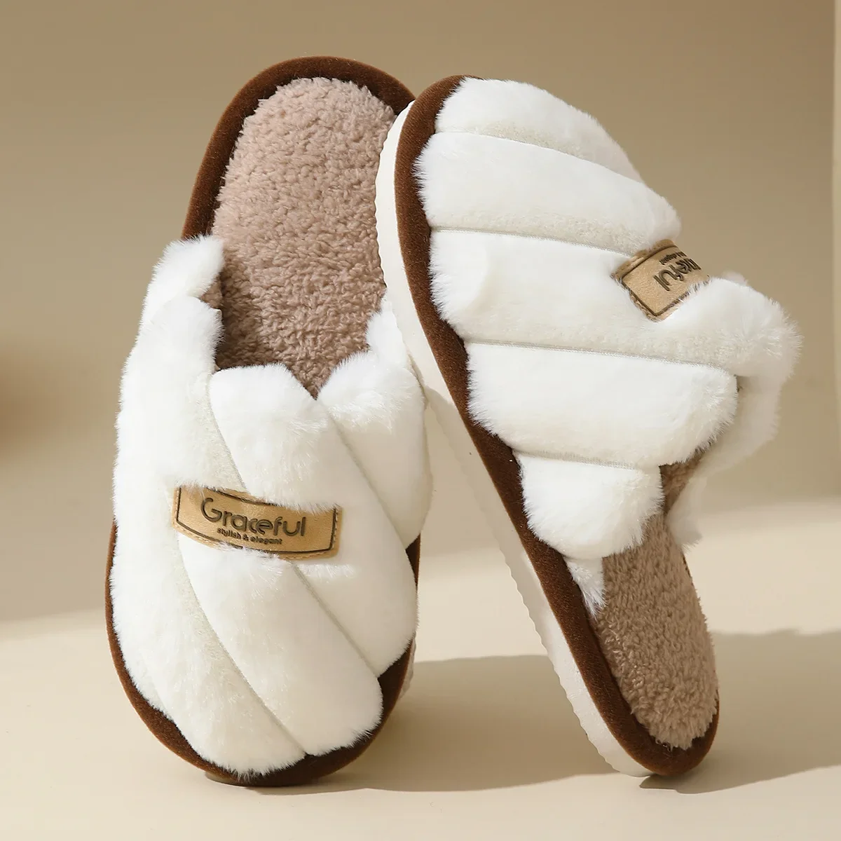 Plush Slide Slippers with Cushion Sole for Women