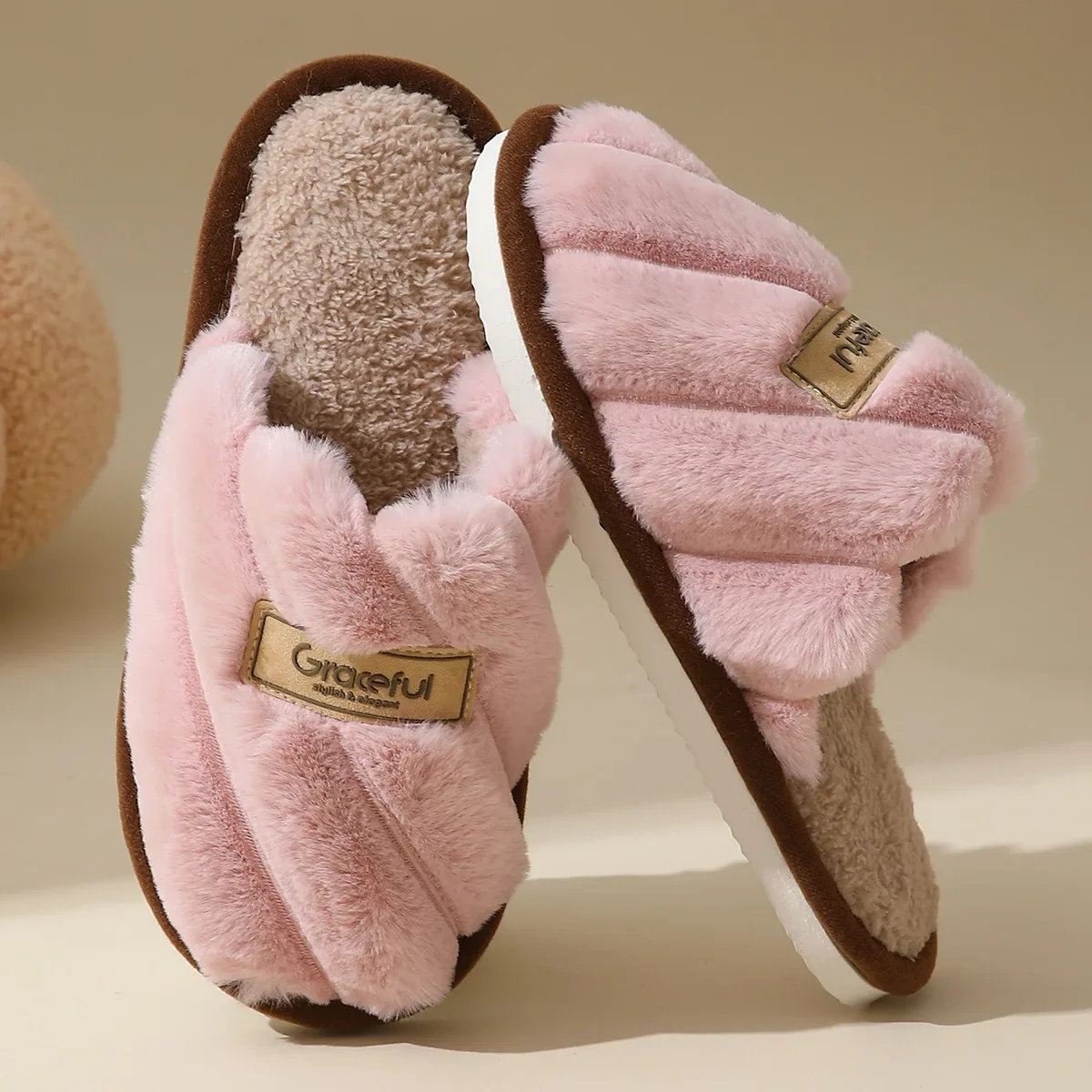 Plush Slide Slippers with Cushion Sole for Women