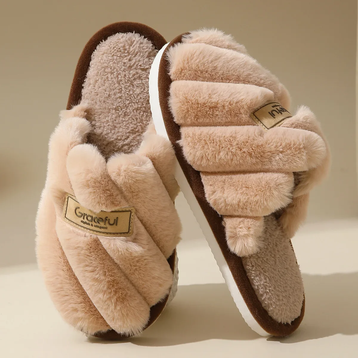 Plush Slide Slippers with Cushion Sole for Women