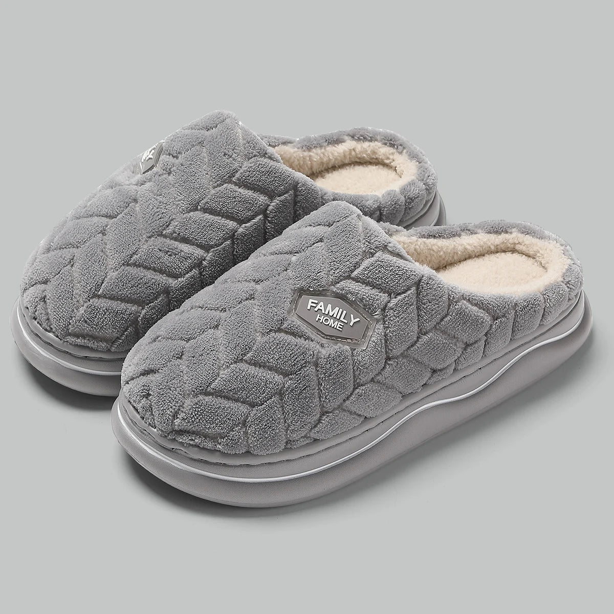 Quilted Indoor Slippers with Plush Lining and Thick Sole for Women