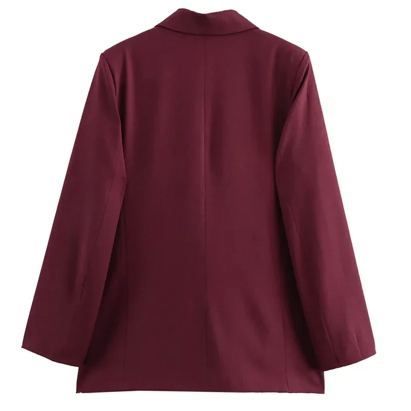 Women’s Burgundy Blazer Jacket with Lapel Collar and Button Front