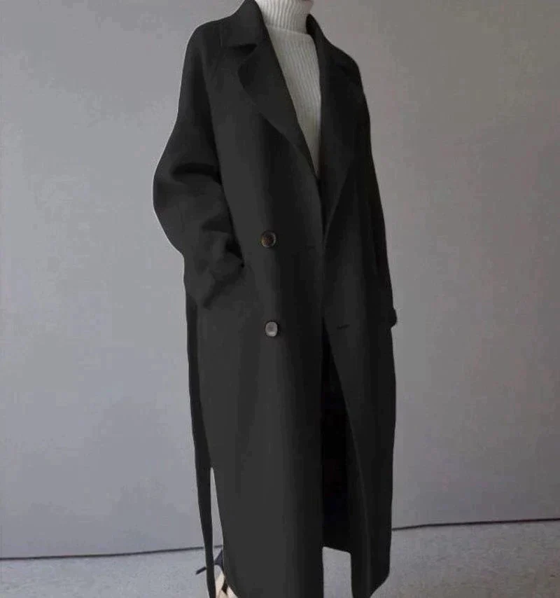 Long Trench Coat with Button Closure for Women