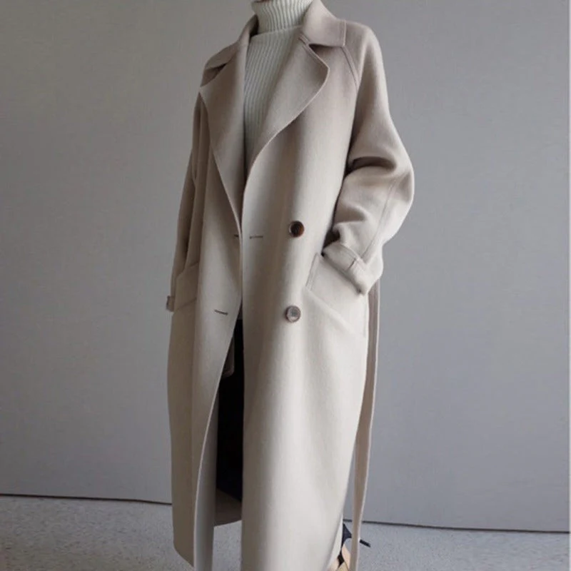 Long Trench Coat with Button Closure for Women