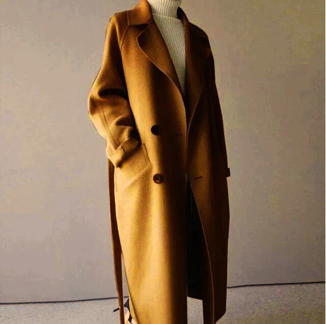 Long Trench Coat with Button Closure for Women