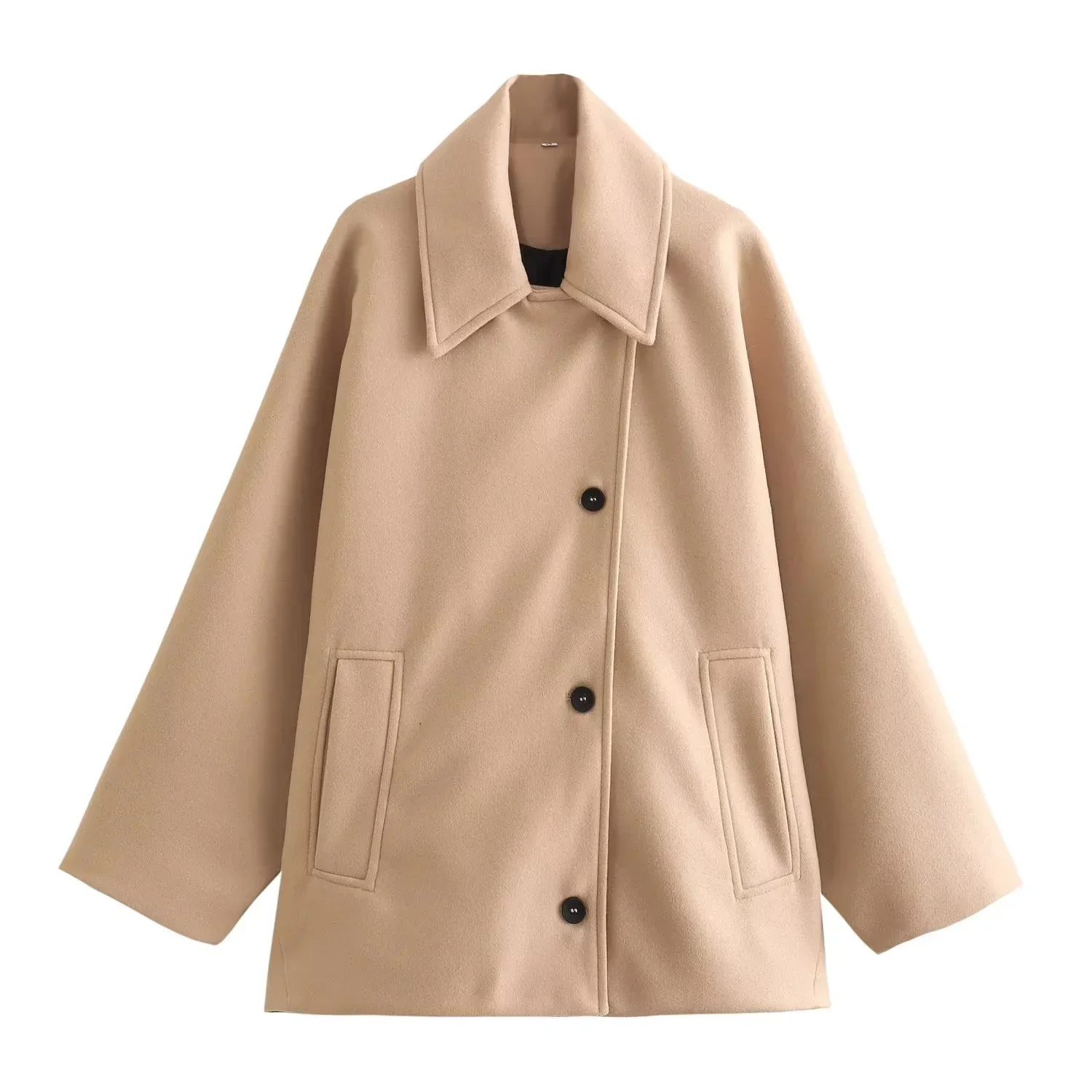 Women’s Oversized Winter Coat with Button Front and Long Sleeves