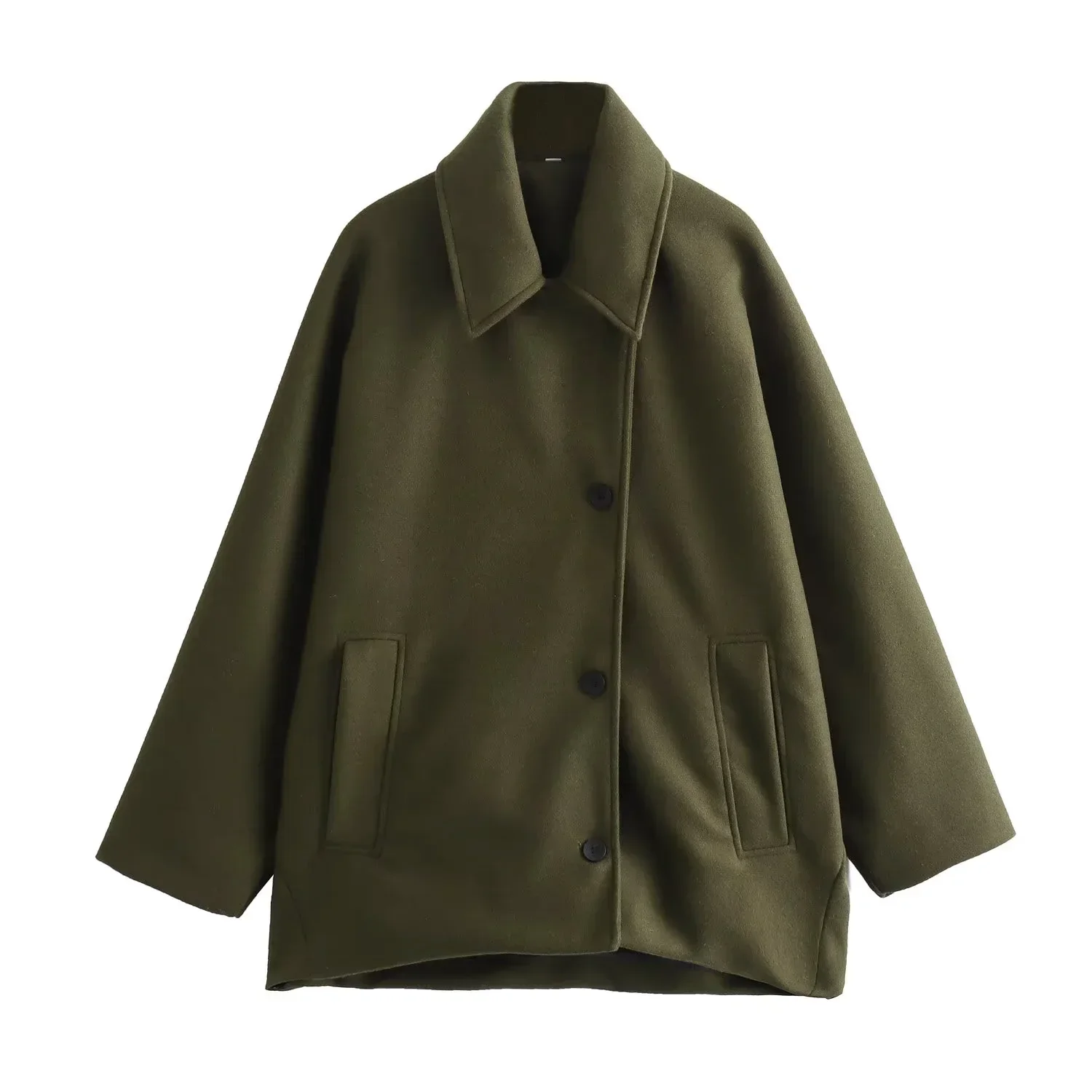 Women’s Oversized Winter Coat with Button Front and Long Sleeves