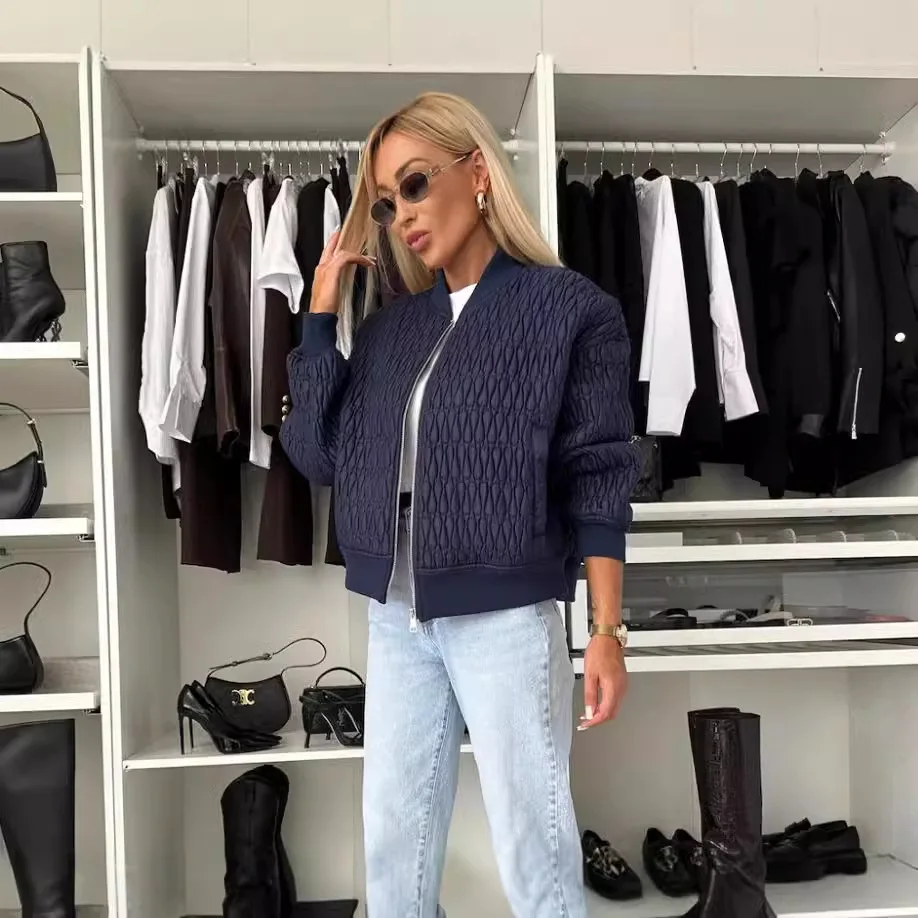 Women’s Quilted Bomber Jacket with Zip Front