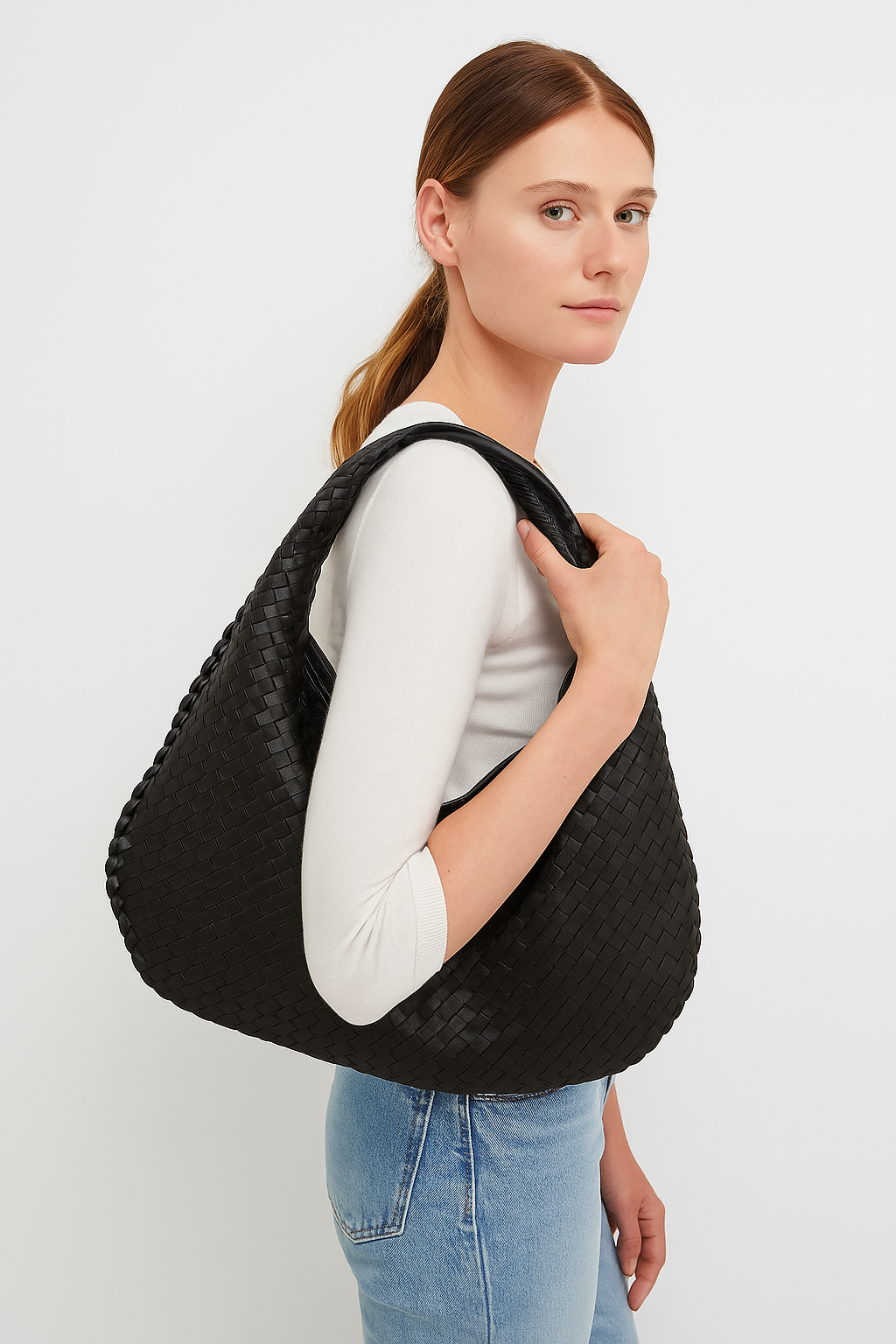 Woven Shoulder Bag | Faux Finish with Adjustable Strap