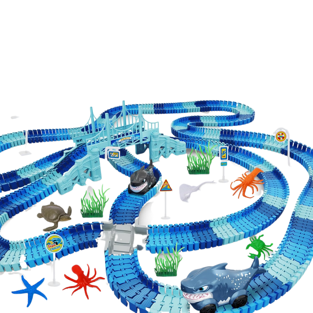 Dinosaur/Shark World Track Playset with Flexible Tracks and Accessories