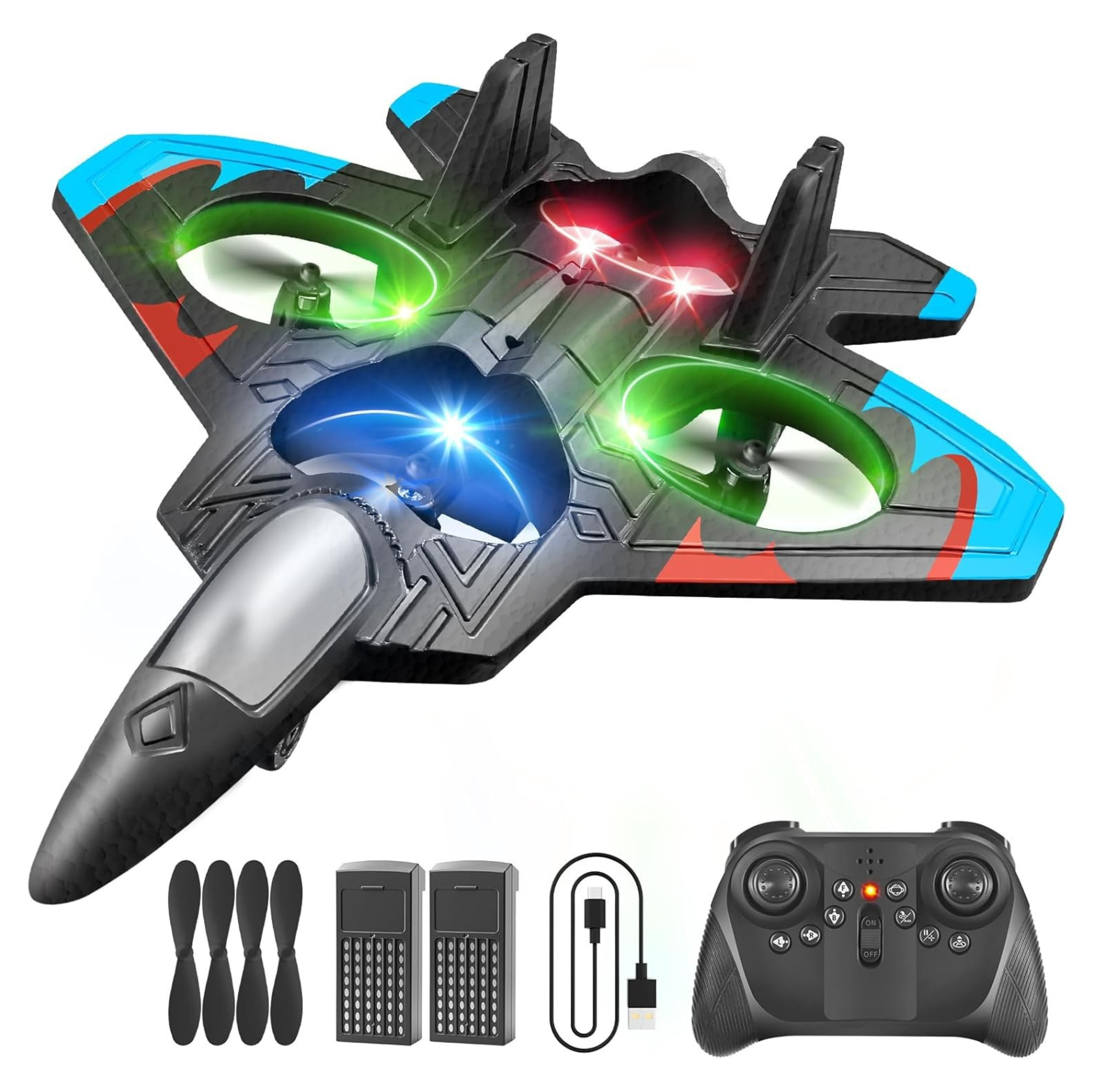 Foam RC Fighter Jet Plane with LED Lights and 360° Aerial Stunts