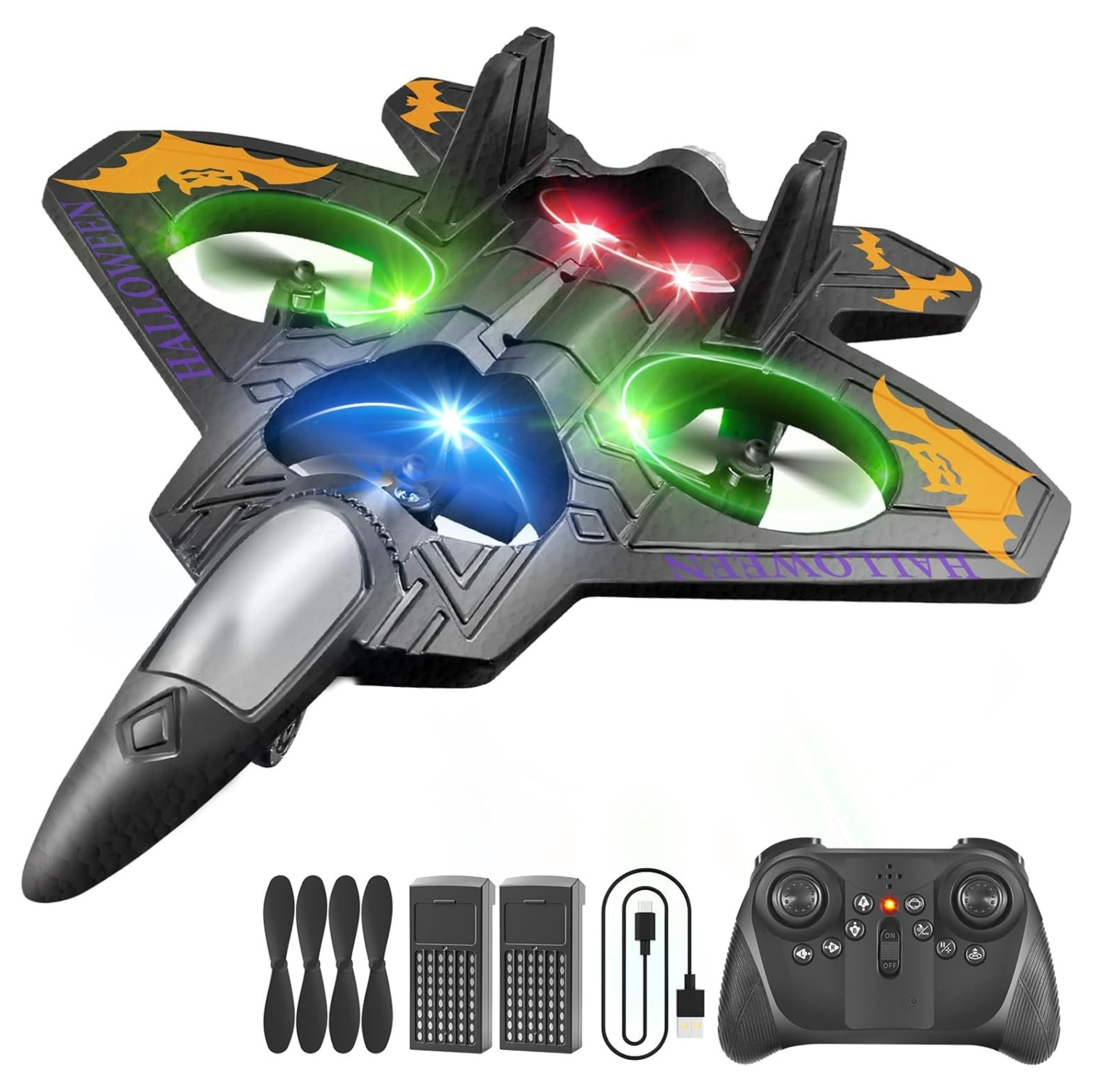 Foam RC Fighter Jet Plane with LED Lights and 360° Aerial Stunts