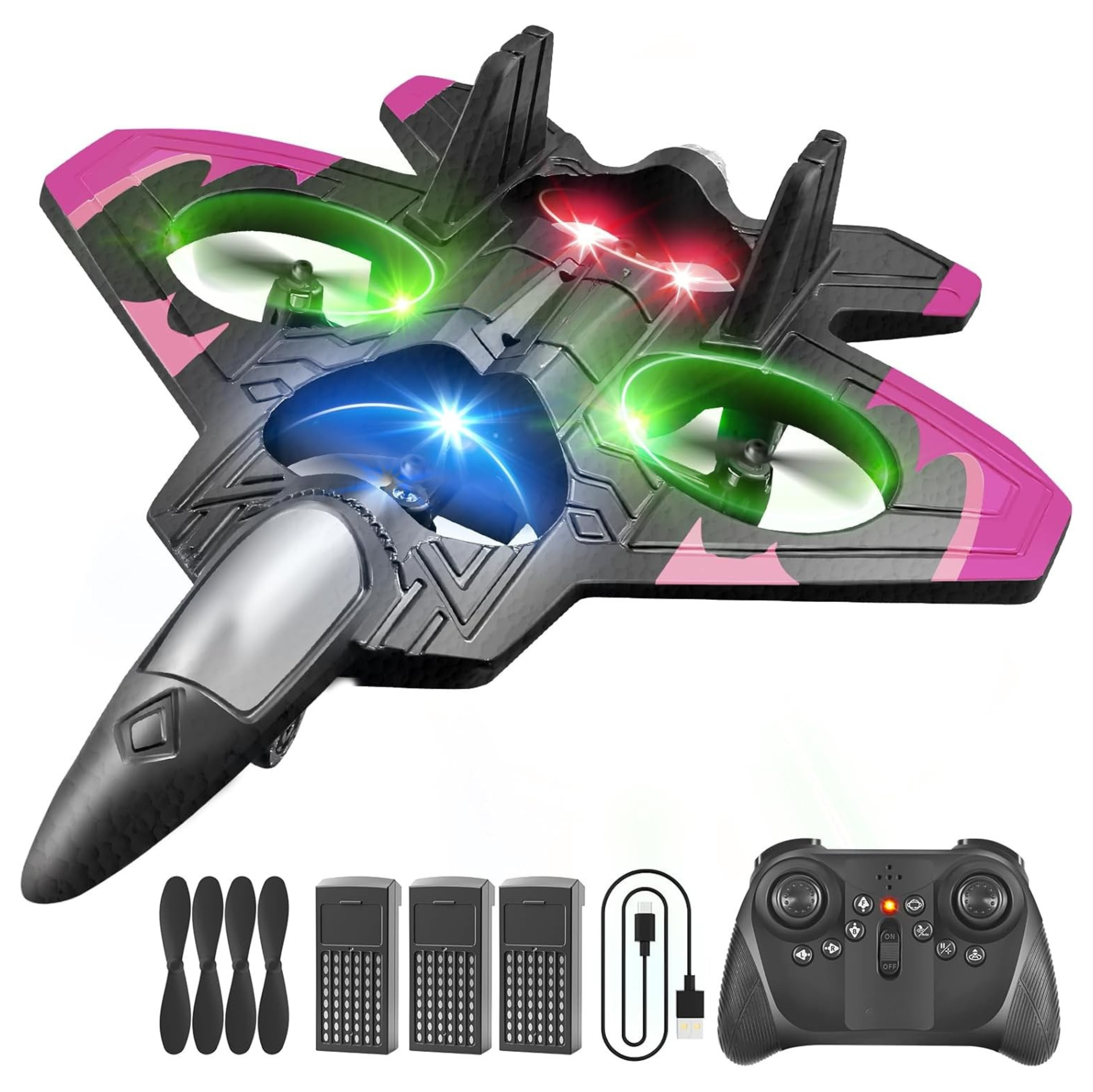Foam RC Fighter Jet Plane with LED Lights and 360° Aerial Stunts