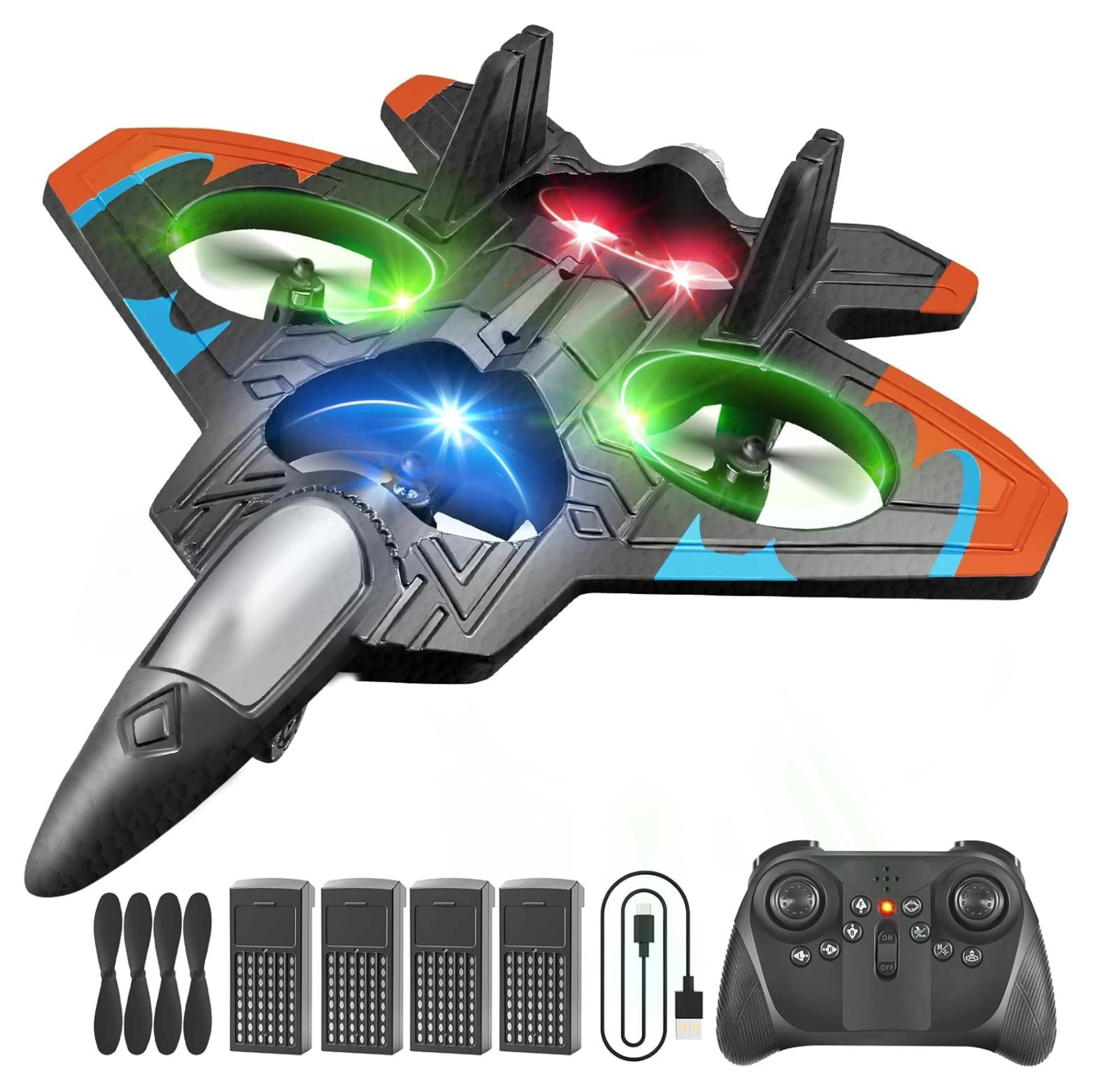 Foam RC Fighter Jet Plane with LED Lights and 360° Aerial Stunts