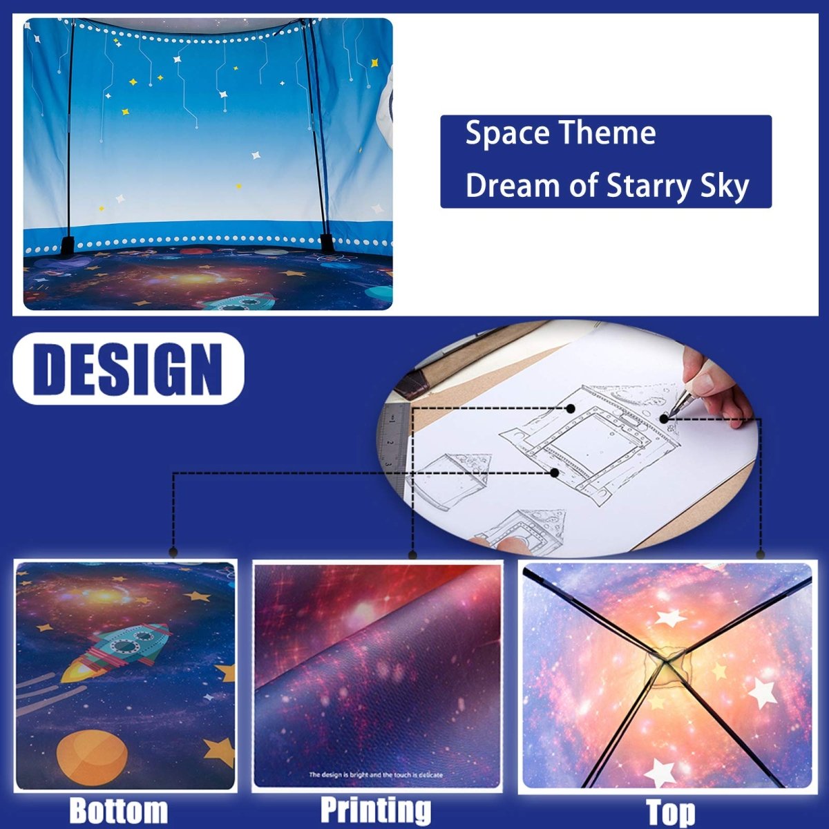 Foldable Rocket-Themed Kids Tent Playhouse for Indoor & Outdoor