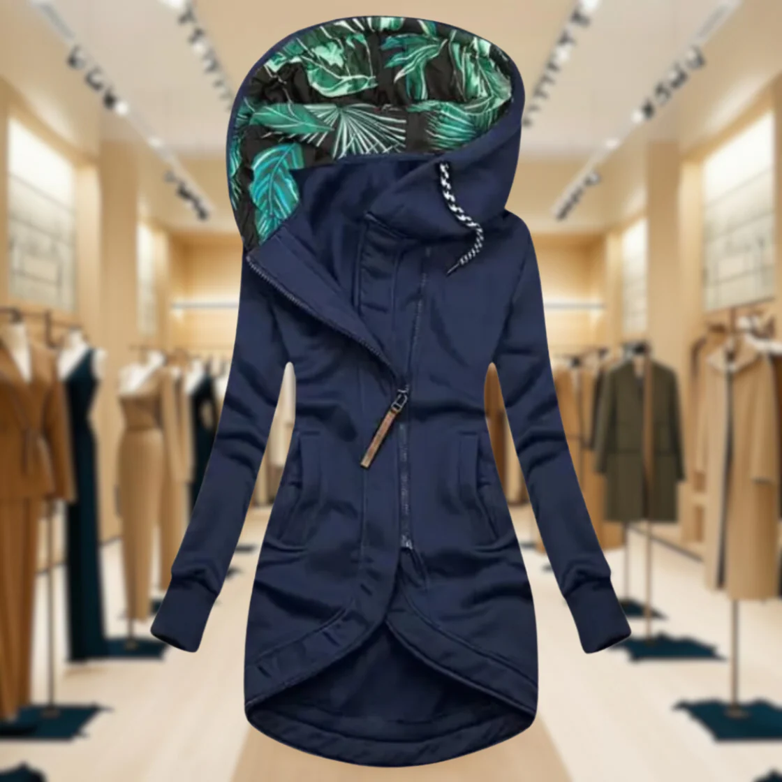 Women’s Rain Jacket with Hood and Asymmetric Zip