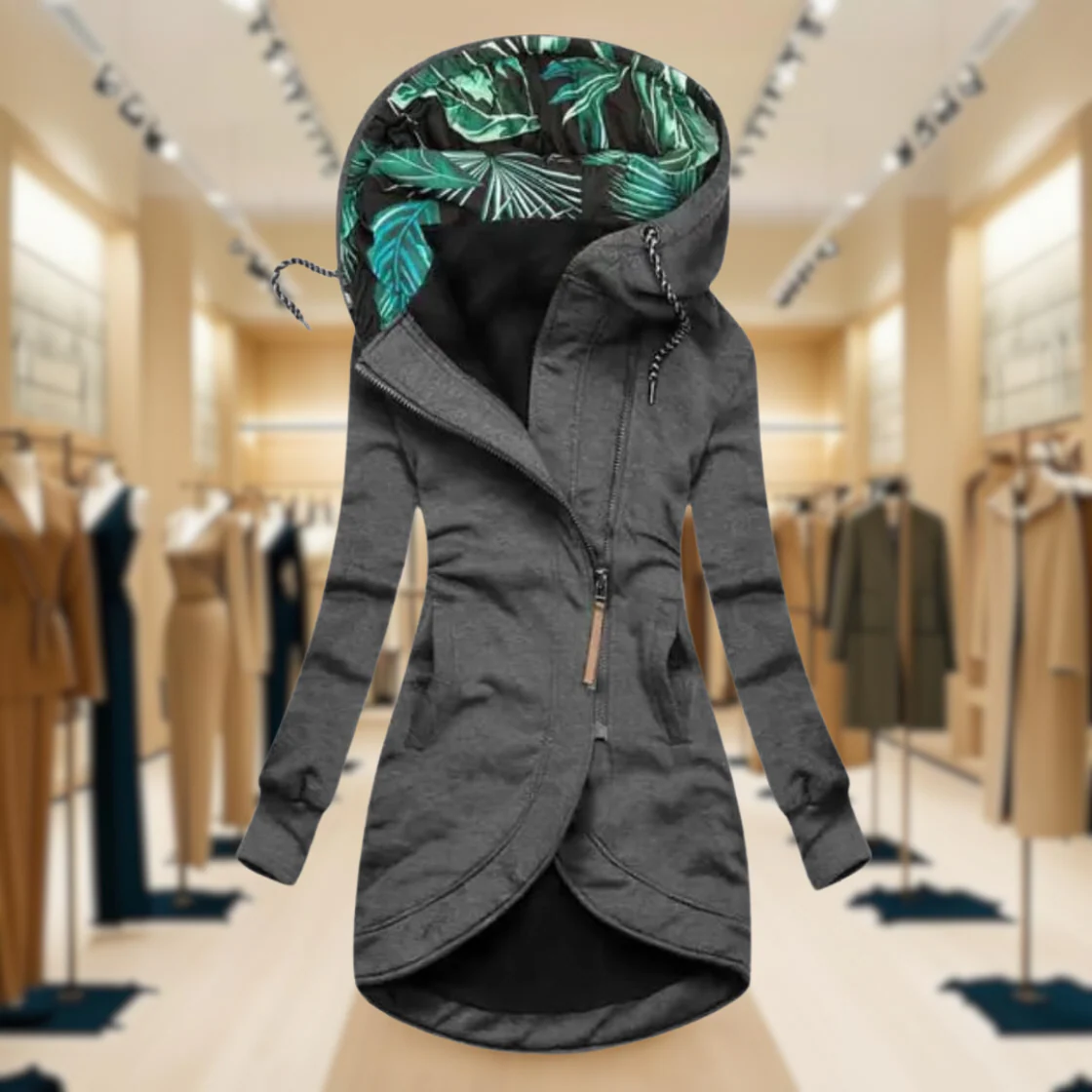 Women’s Rain Jacket with Hood and Asymmetric Zip