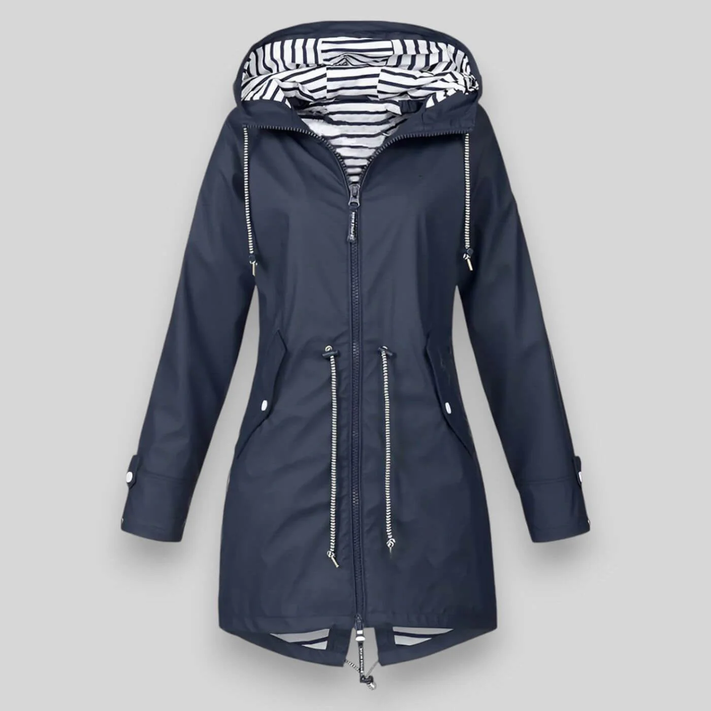 Women’s Rain Jacket with Drawcord Waist and Hooded Zip