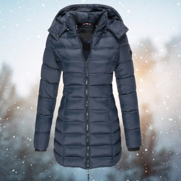 Women’s Puffer Winter Jacket with Hood and Full-Length Zip