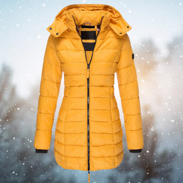Women’s Puffer Winter Jacket with Hood and Full-Length Zip