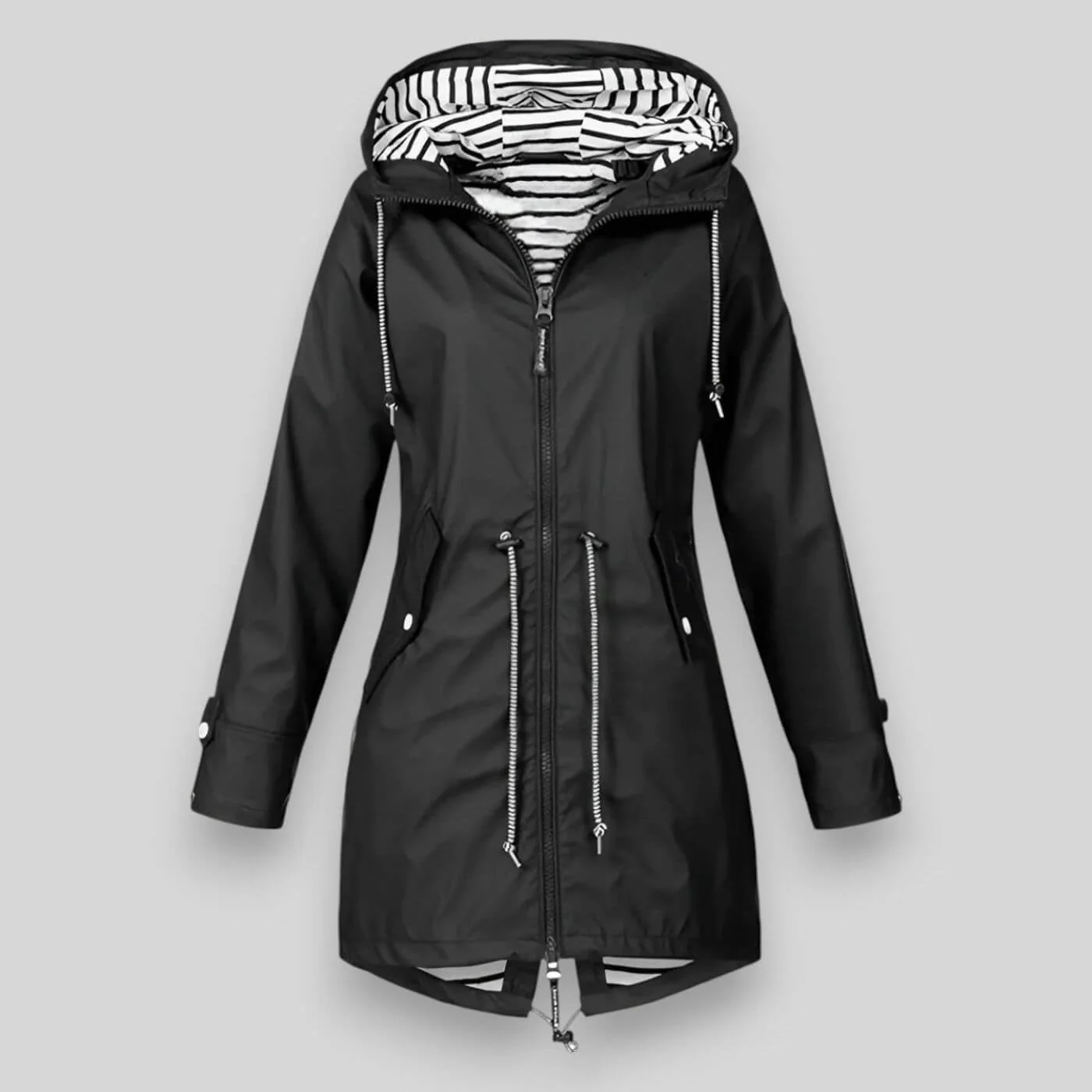 Women’s Rain Jacket with Drawcord Waist and Hooded Zip