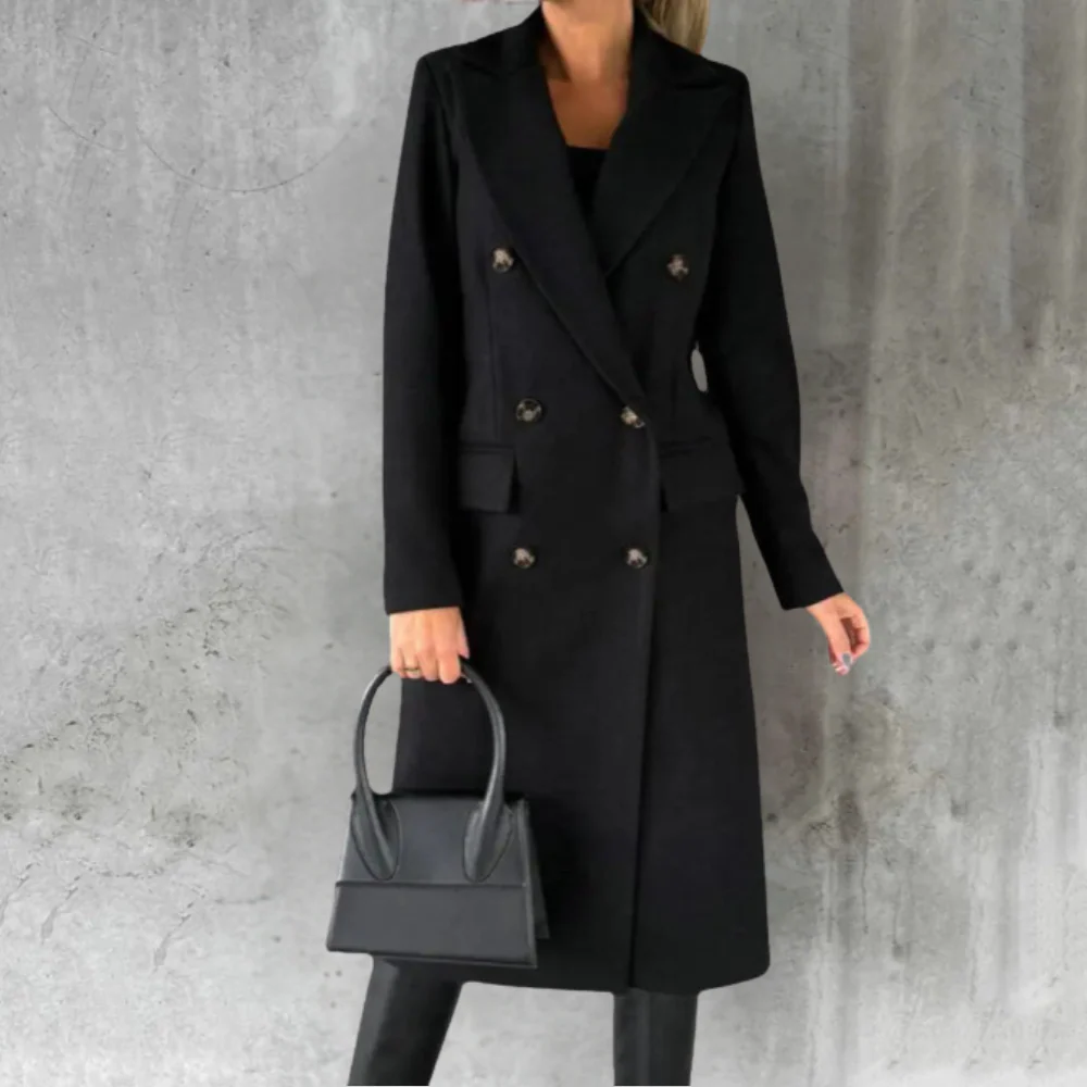 Women’s Long Trench Coat with Button Cuffs and Waist Tie