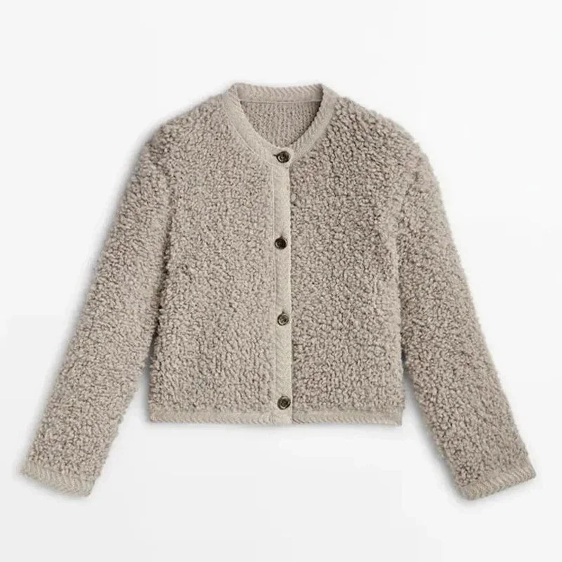 Button Front Textured Jacket for Women