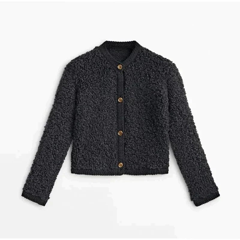 Button Front Textured Jacket for Women