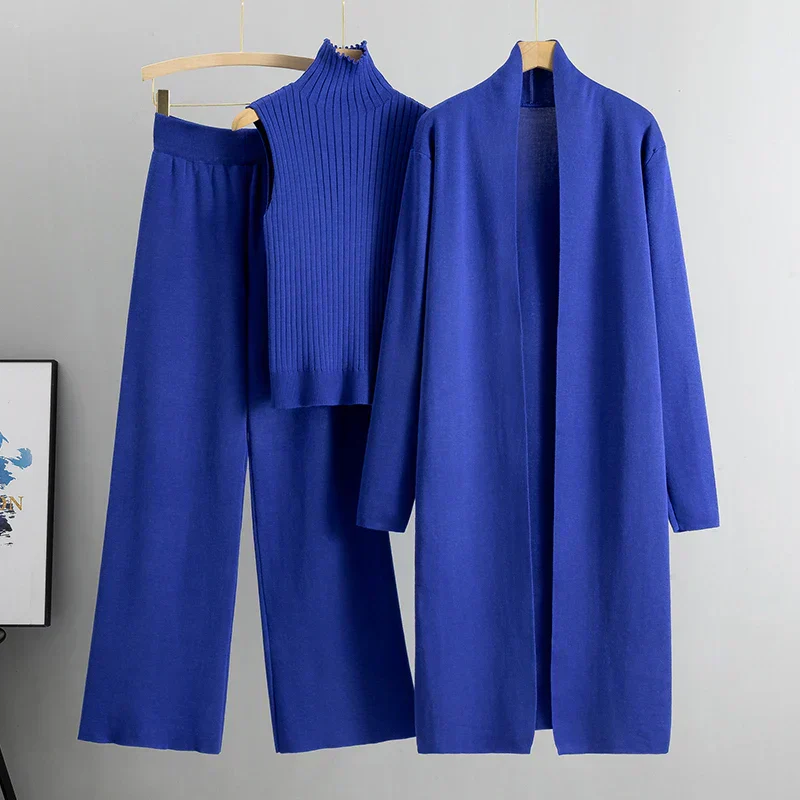 Women’s 3-Piece Loungewear Set with Long Cardigan and Ribbed Top
