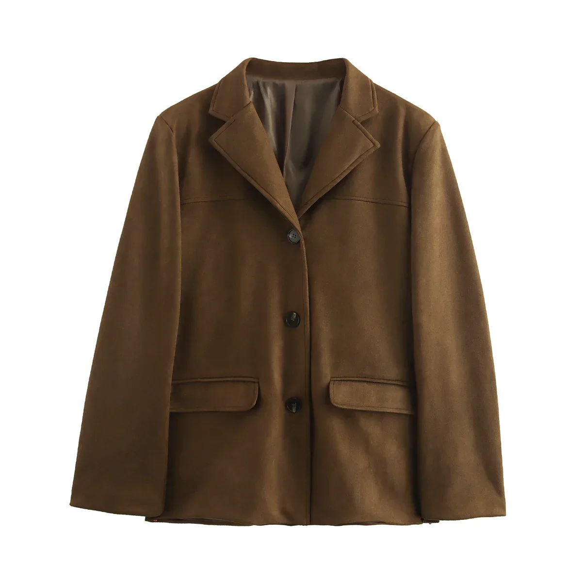 Women’s Brown Cropped Blazer with Long Sleeves