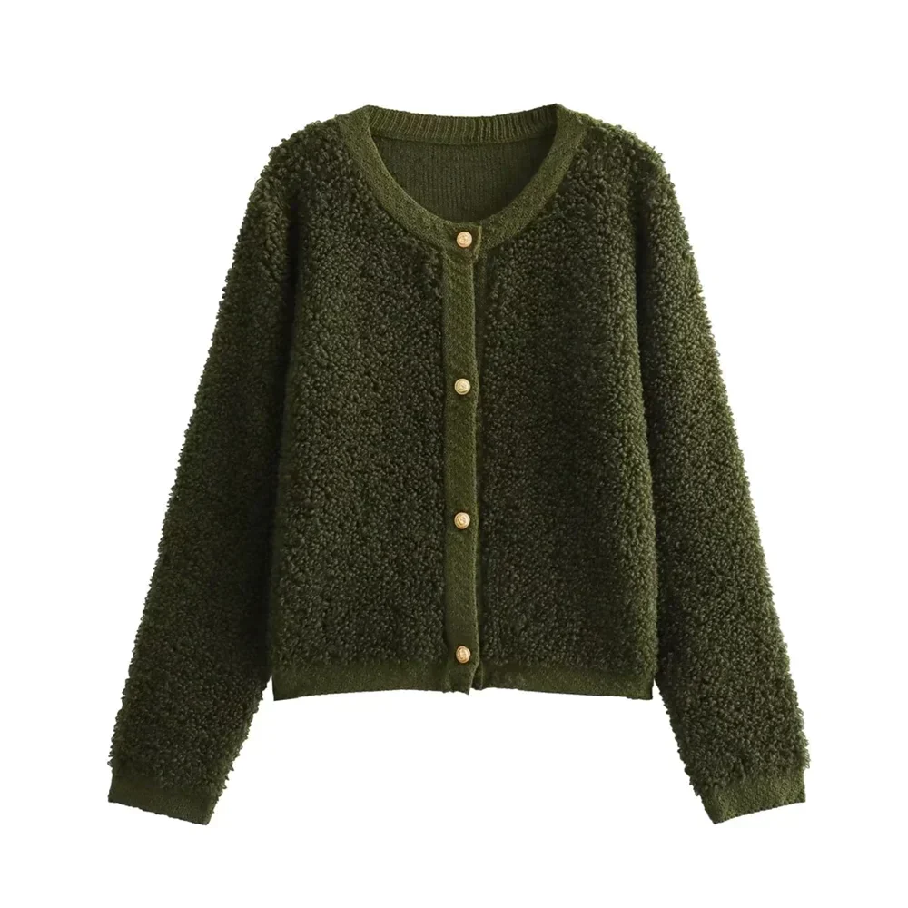 Button Front Textured Jacket for Women