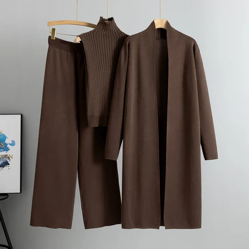 Women’s 3-Piece Loungewear Set with Long Cardigan and Ribbed Top