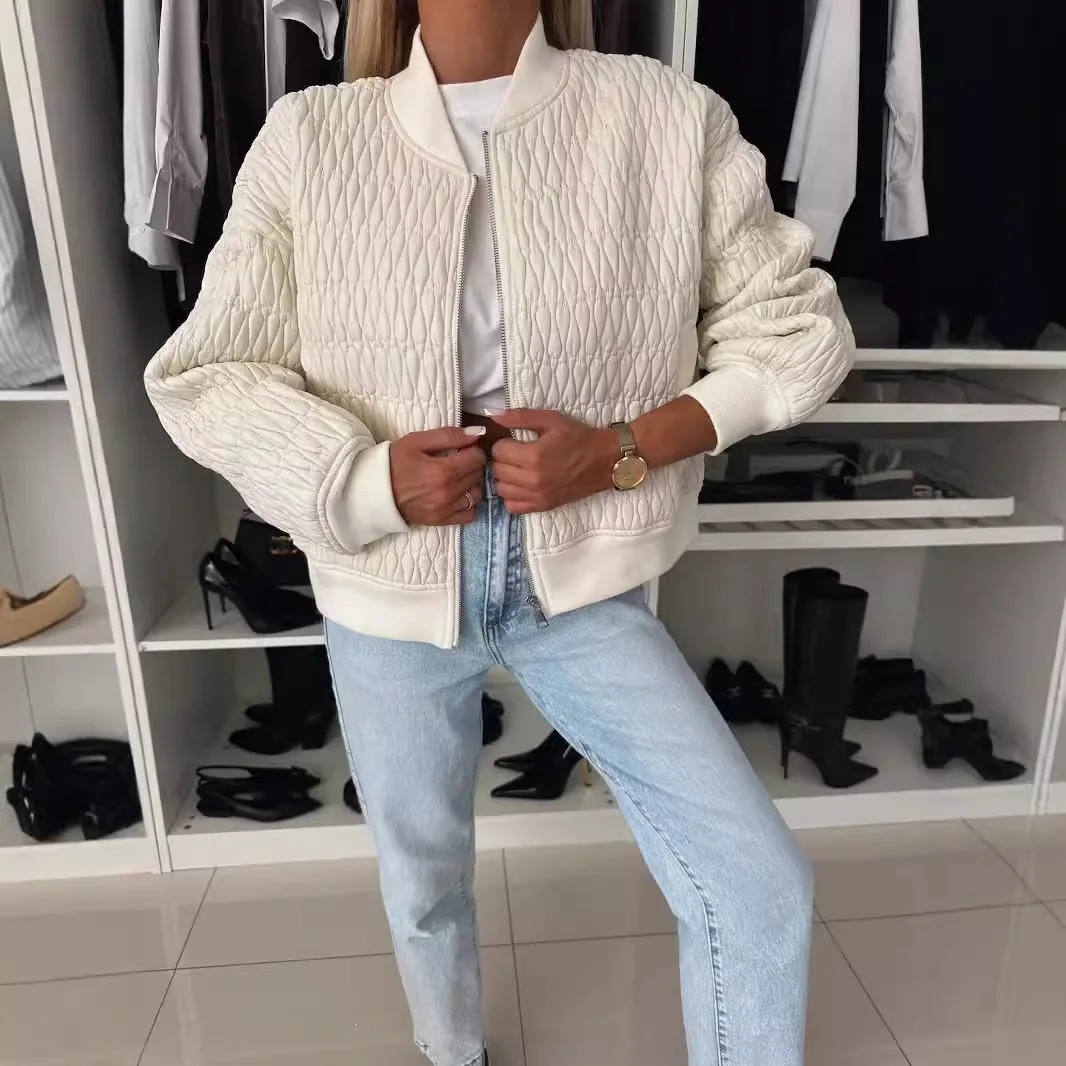 Women’s Quilted Bomber Jacket with Zip Front