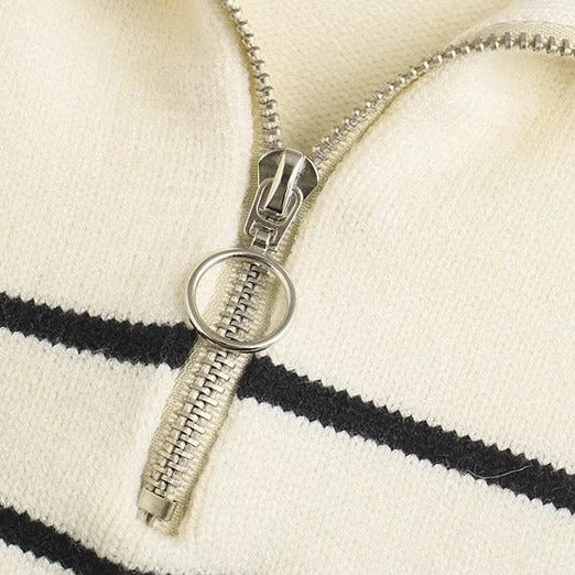 Striped Half-Zip Knit Sweater for Women