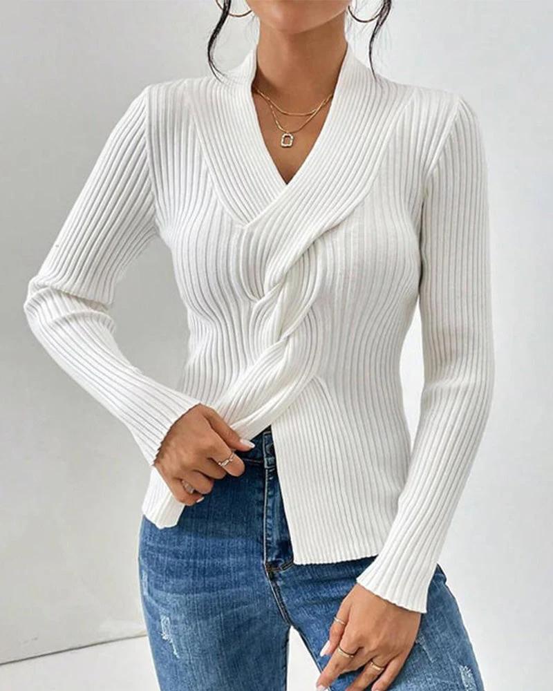 Twist Front Ribbed Sweater for Women