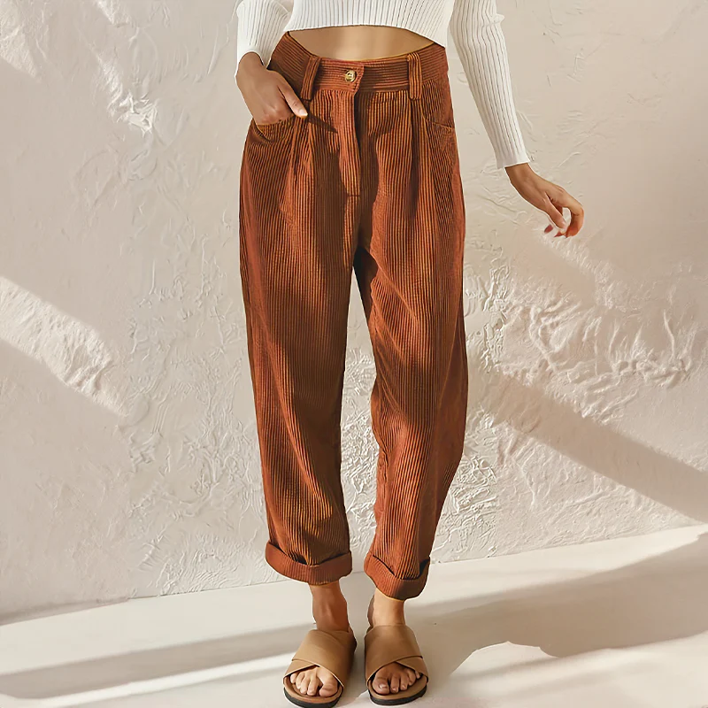 Women’s High-Waist Trousers with Zip Fly and Button Closure