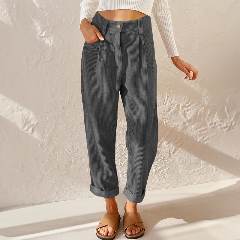 Women’s High-Waist Trousers with Zip Fly and Button Closure
