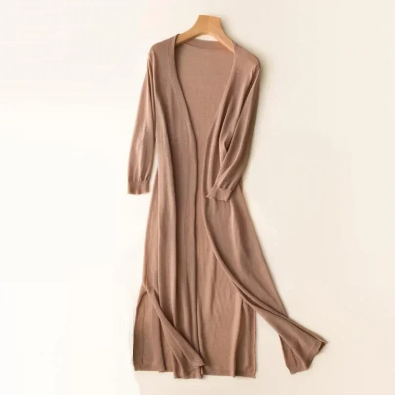 Knit Open Front Long Cardigan for Women