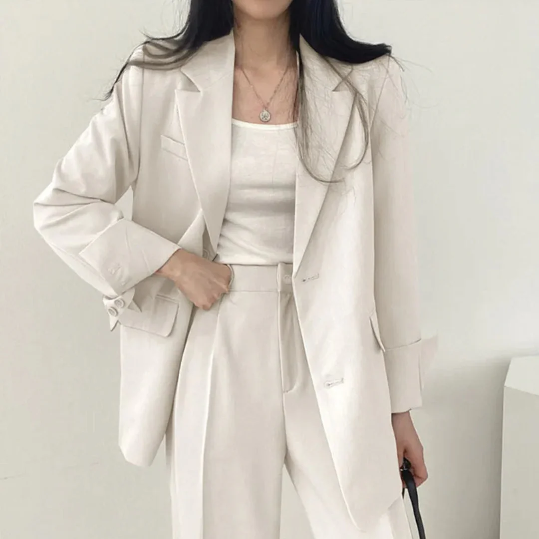 Suit Set with Blazer and High-Waisted Trousers for Women