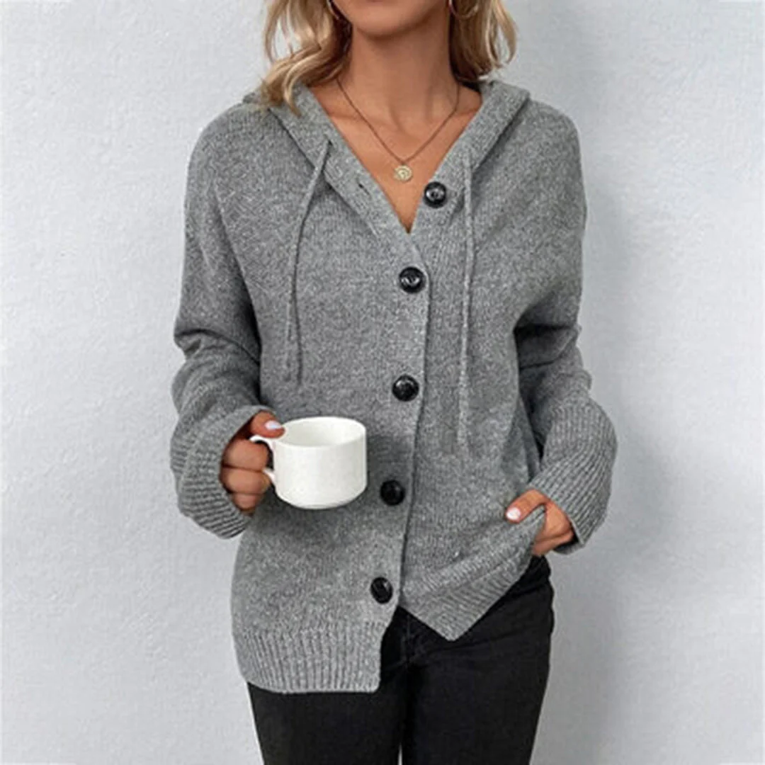 Hooded Knit Button Cardigan for Women
