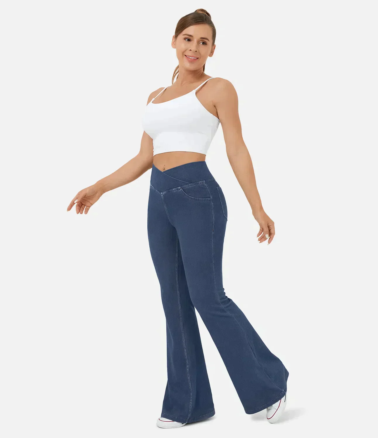 High-Waisted Flared Jeans with Crisscross Waist for Women