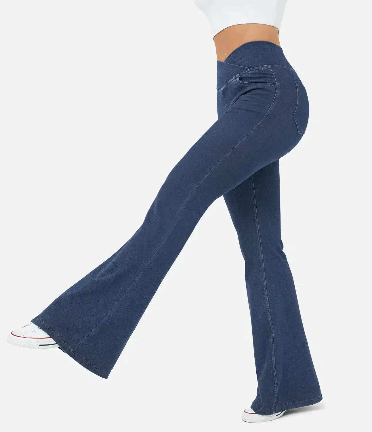 High-Waisted Flared Jeans with Crisscross Waist for Women