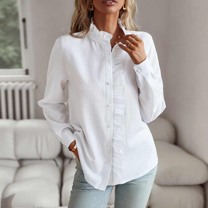 Ruffle Trim Polo Blouse for Women