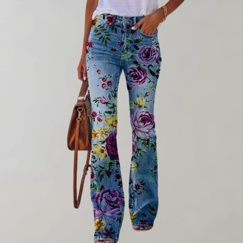 High-Rise Floral Print Flared Jeans for Women