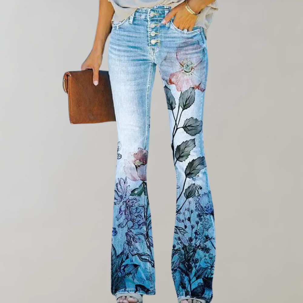 High-Rise Floral Print Flared Jeans for Women