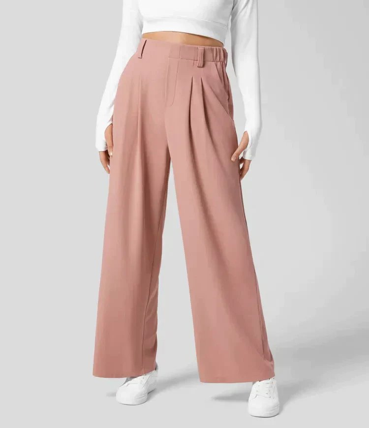 High-Waisted Wide Leg Pleated Work Trousers for Women