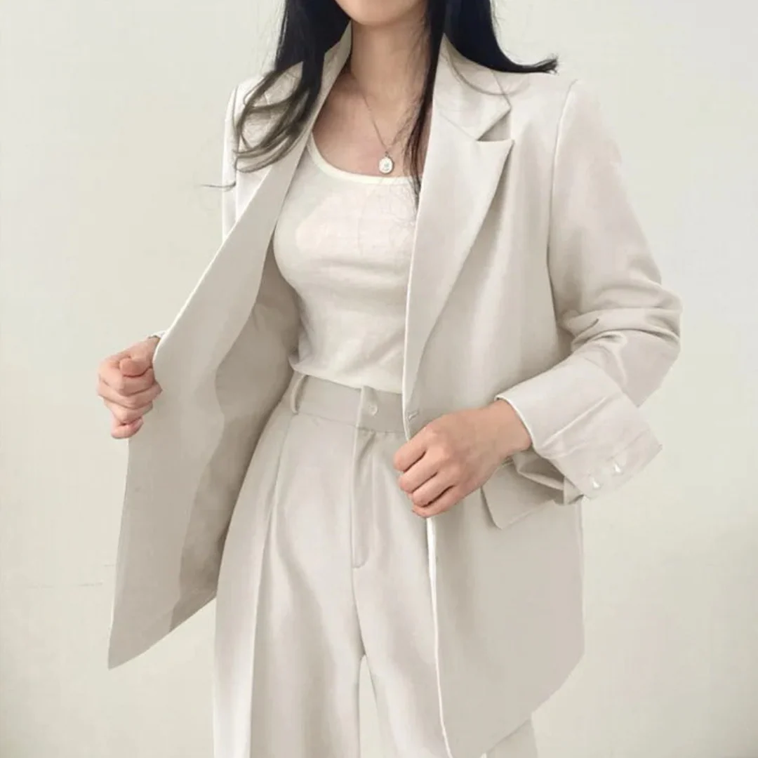 Suit Set with Blazer and High-Waisted Trousers for Women