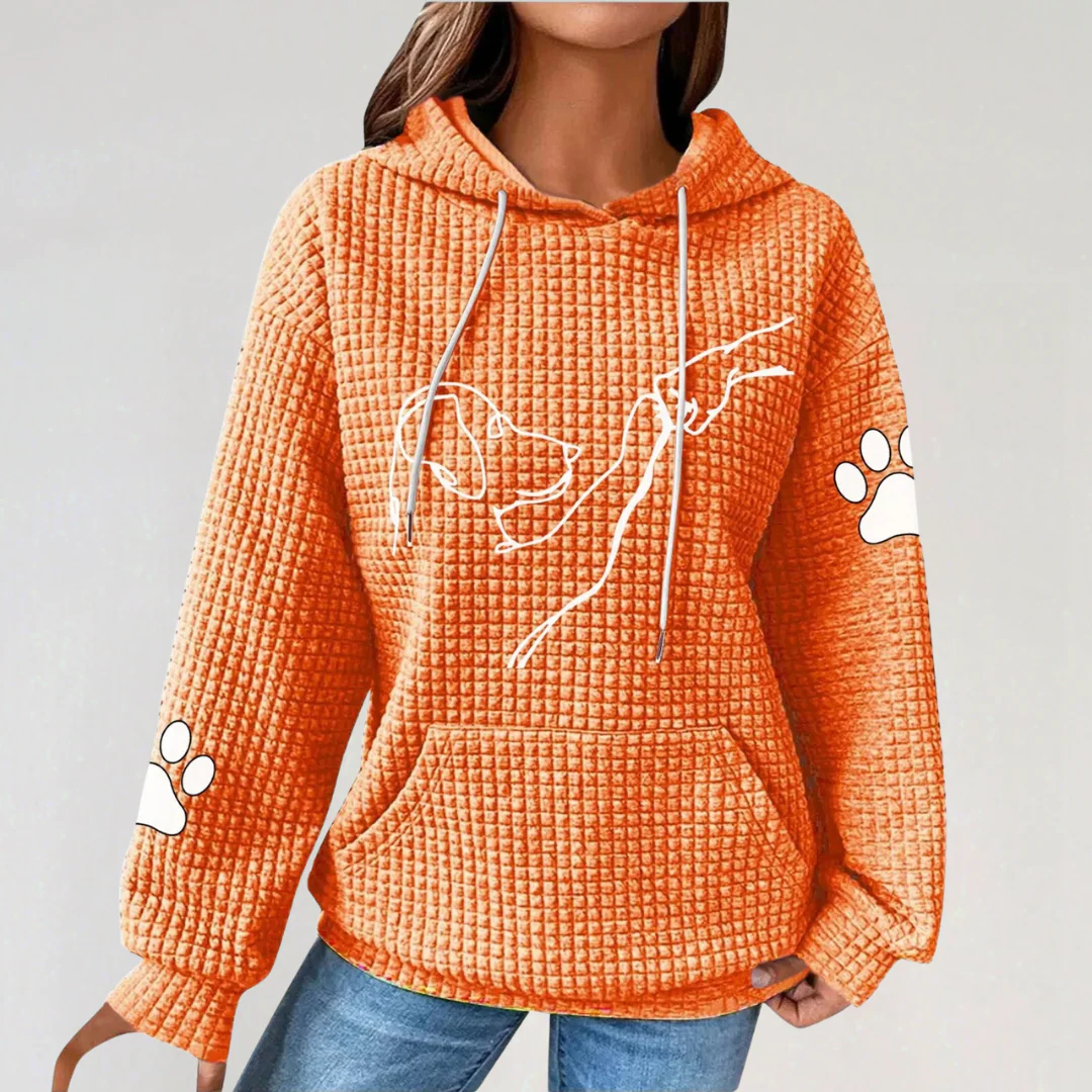 Printed Hoodie with Dog Paw Motif for Women